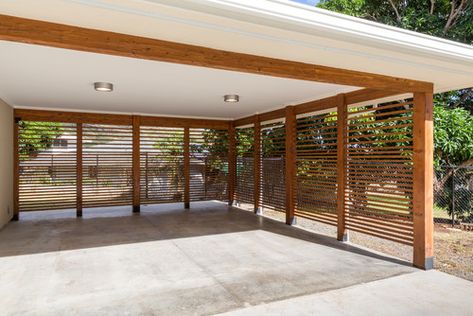 Mid Century Carport, Carport Makeover, Cantilever Carport, Wooden Carports, Modern Carport, Carport With Storage, Contemporary Garage, Car Porch, Diy Carport