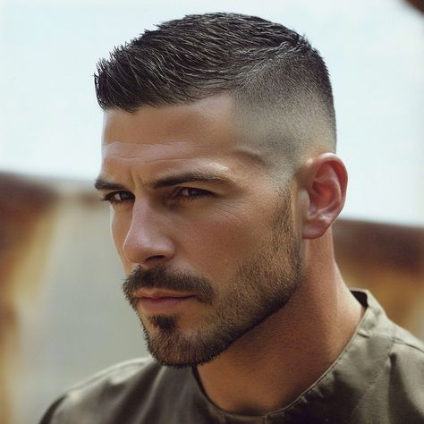 Stylish and Low Maintenance Short Hairstyles for Men in Their 40s Beard Short Style, Haïr Style For Short Hair Men, Men’s Short Hair With Beard, Modern Man Hairstyles, Men’s Military Haircut Short, Best Men’s Haircuts, Mens Short Spiky Haircuts, Short Man Hairstyle, Mens Faded Hair Short