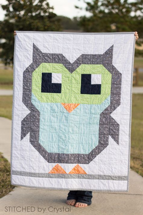 Owl Quilt Pattern, Owl Baby Quilts, Kid Quilts Patterns, Bird Quilt Blocks, Colchas Quilting, Owl Quilts, Pixel Quilting, Owl Quilt, Quilt Block Patterns Free