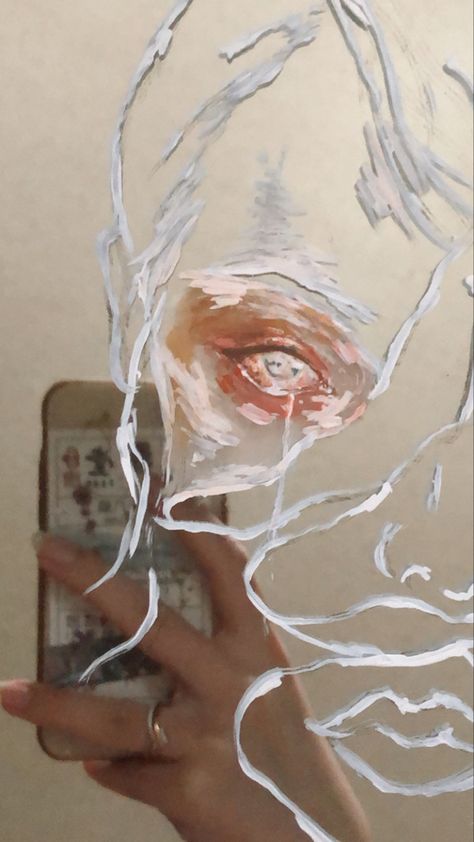 Self Portrait Mirror Painting, Mirror Image Drawing Ideas, Painting On A Mirror Art, Dissociation Art Mirror, Mirror Art Painted, Hsc Art, Mix Media Painting, Mirror Drawing, Reflection Artwork