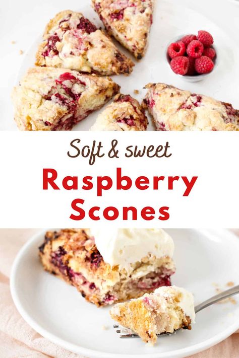 Soft and buttery, these raspberry scones are ready in under an hour. They have a tangy burst from the sweet and juicy raspberries, and the unbaked triangles can be frozen for a month so you can bake them to order. They're excellent for afternoon tea, as a snack and for a brunch table. Raspberries Cake, Slow Cooker Green Beans, Raspberry Scones, Kitchen Notes, Savory Scones, Brunch Table, Irish Recipes, Quick Breads, Seasonal Ingredients