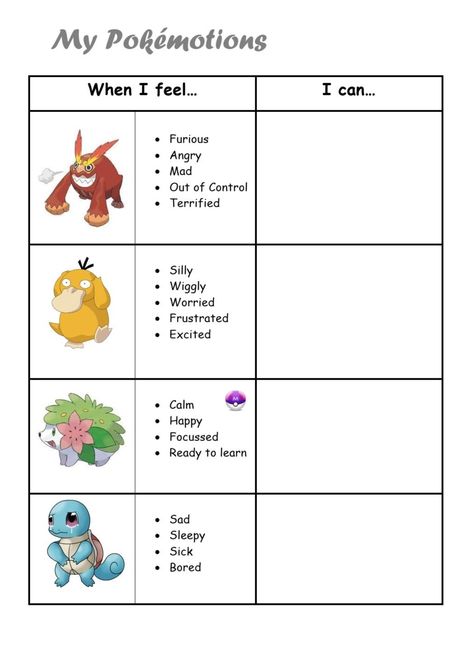 Pokemon Emotional Regulation, Pokemon Therapy Activities, Pokemon Emotions, Coping Strategies Worksheet, Emotion Regulation Activities For Kids, Zones Of Regulation Worksheets, Emotional Regulation Activities For Kids, Emotional Regulation For Kids, Zones Of Regulation Activities