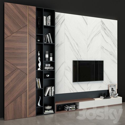 3d models: TV Wall - TV Wall set 46 How To Decorate Tv Wall, Wall Tv Unit, Decorate Tv Wall, Tv Wall Decoration, Tv Cabinet Wall Design, Console Modern, Tv Wall Panel, White Tv Unit, Modern Fireplaces