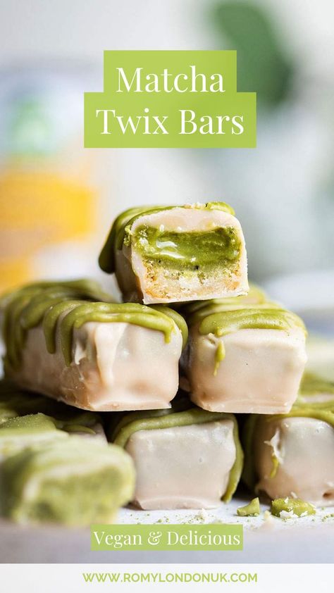 Get ready to dive into the perfect blend of buttery shortbread, tantalizing matcha caramel, and creamy vegan white chocolate coating. These Vegan Matcha Twix Bars are a delicious twist on the classic favorite, offering a delightful balance of sweet and earthy flavors in every bite. #Matcha #BestOfVegan #VeganRecipes #VeganTreats #VeganBakes Matcha Caramel, Vegan Caramel Slice, White Chocolate Matcha, Creamy Matcha, Matcha Baking, Patisserie Vegan, Twix Bars, Kitchen Witch Recipes, Vegan Pastries