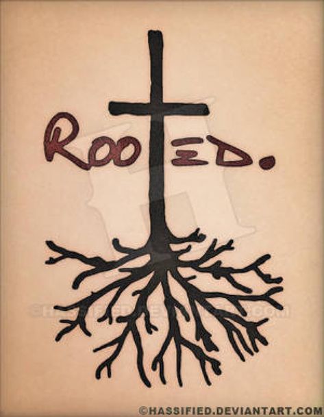 Rooted Cross Tree by hassified on @DeviantArt Rooted In Christ Tattoo, Roots Tattoo, Rooted In Christ, Cross Tree, Christ Tattoo, Cross Tattoos For Women, Faith Tattoo, Small Tattoos Simple, Spiritual Tattoos