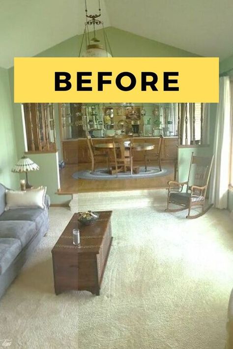 Renovating your living room on a budget? check out the before and after photos of this living room renovation. This cozy transformation includes new furniture arrangement and creating a modern farmhouse vintage feeling that is welcoming and inviting. #diy #livingroom #makeover | sponsored Vintage Farmhouse Living Room, Paint Trim, Painting Methods, Stairs In Living Room, Pantry Wall, Living Room Renovation, Living Room Furniture Arrangement, Door Trim, Living Room On A Budget