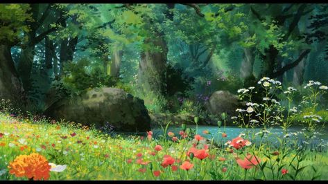 Anime Forest HD Wallpaper 1920x1080 Art Studio Ghibli, Secret World Of Arrietty, Edmund Dulac, Studio Ghibli Background, Pelo Anime, The Secret World, Forest Background, Scenery Background, Anime Gifs