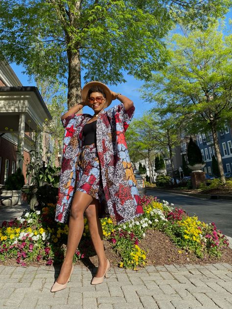 Ankara 2 Piece Set, Ankara 2 Piece, Shorts Ankara, Kimono And Shorts, Ankara Kimono Jacket, African Print Kimono, Ankara Kimono, Ankara Jackets, Knee Shorts