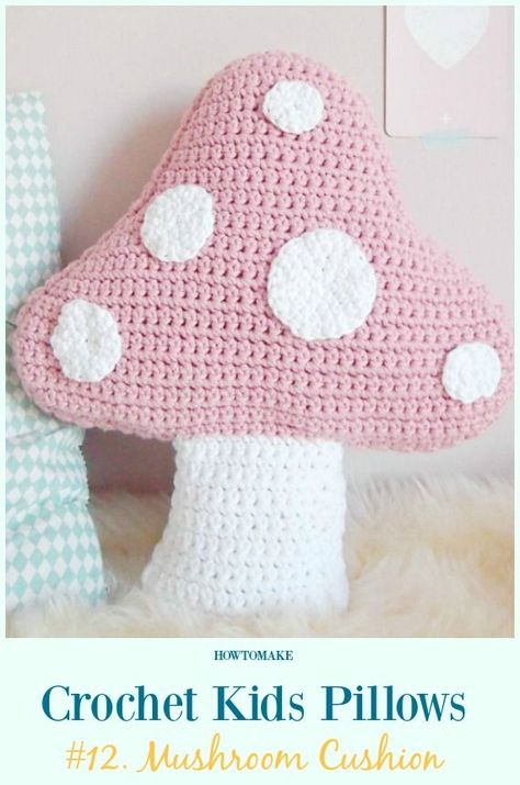 Crochet Mushroom Cushion Free Pattern -Fun #Crochet Kids #Pillows Free Patterns Mushroom Cushion, Crochet Cushion Covers, Mushroom Pillow, Crochet Pillow Patterns Free, Crochet Pillow Cases, Crochet Cushion Pattern, Crochet Cushion, Crochet Pillow Cover, Crochet Kids