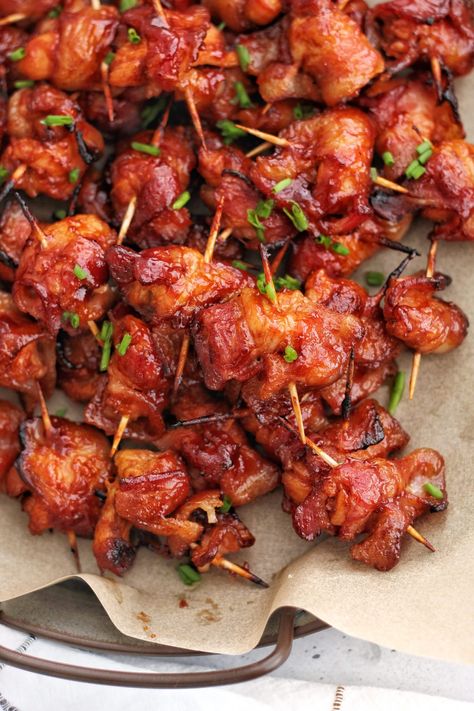 Chicken Bacon Bites | Chef Elizabeth Reese Chicken Wrapped In Bacon Appetizers, Bacon Wrapped Chicken Appetizers, Bacon Chicken Bites, Picky Bits, Bacon Wrapped Recipes, Bits And Bites, Bacon Recipes Appetizers, Bacon Bites, Chicken Pop