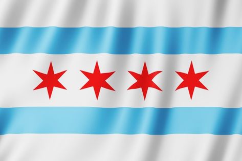 Chicago Decor, Happy Purim, Chicago Flag, Realistic Tattoo, Flag Photo, Chicago City, Purim, Chicago Illinois, Premium Photo