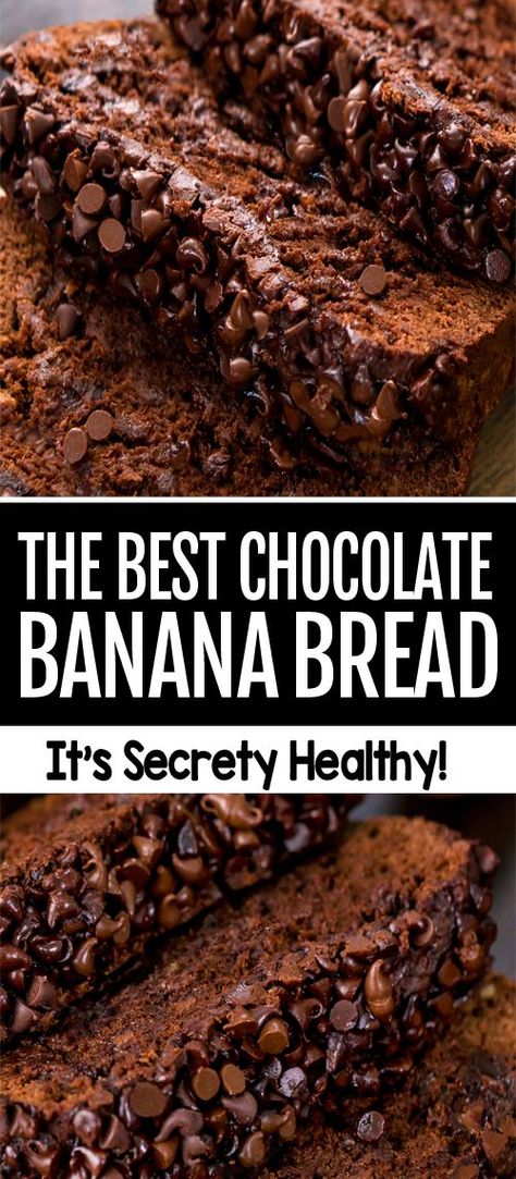 How to make the best healthy chocolate banana bread #recipe #chocolate #vegan #dessert #bananabread #glutenfree #healthyrecipes Best Chocolate Banana Bread, Healthy Chocolate Banana Bread, Roti Pisang, Healthy Chocolate Banana, Chocolate Banana Bread Recipe, Menu Sarapan Sehat, Healthy Chocolate Recipes, Banana Dessert Recipes, Healthy Banana Bread