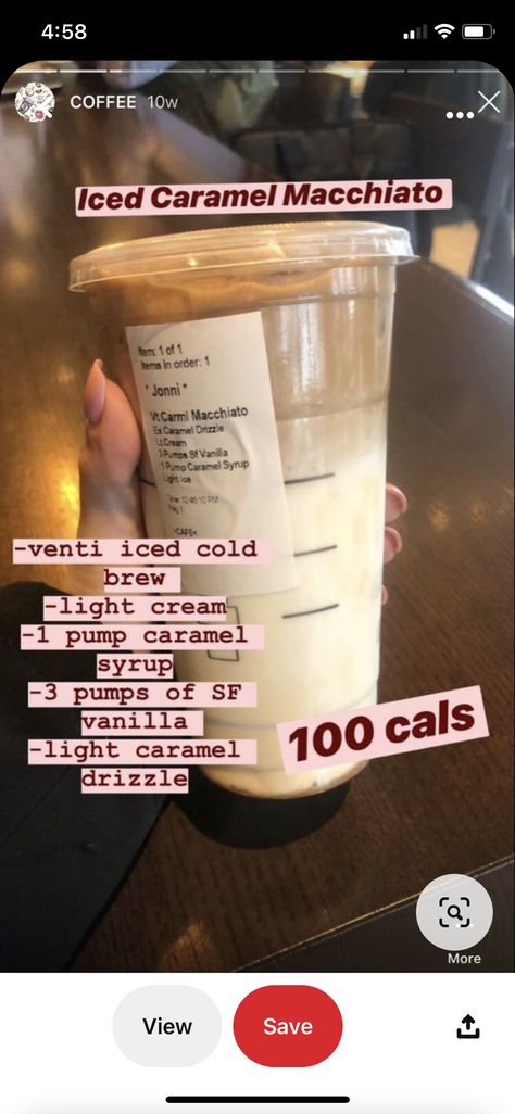 Low Calorie Starbucks Drinks, Low Carb Starbucks Drinks, Minuman Starbucks, Low Carb Starbucks, Iced Caramel Macchiato, Cold Starbucks Drinks, Starbucks Drinks Diy, Secret Starbucks Recipes, Iced Starbucks Drinks