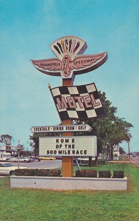 Indianapolis Motor Speedway Motel - Indianapolis, Indiana | by The Cardboard America Archives Motel Signs, Circle City, Pic Wall, Retro Signage, Indy Car Racing, Indianapolis Motor Speedway, 1 Hotel, Cool Car Drawings, Vintage Neon Signs