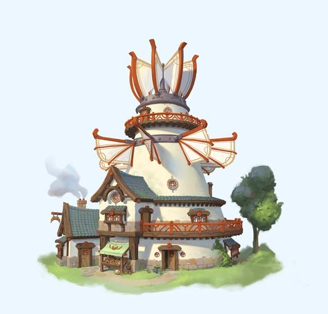 ArtStation - Windmill, Moniek Schilder Windmill House, Lobby Ideas, Fantasy Village, Windmill Design, Building Concept, Infinity Design, Concept Artist, Fantasy Inspiration, Concept Architecture