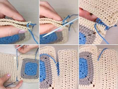 How to Join Crochet Squares [Best Ways to Join Granny Squares] Join Crochet Squares, Join Granny Squares, Joining Granny Squares, Mattress Stitch, Crochet Stitches Free, Crochet Lessons, Granny Square Blanket, Granny Squares Pattern, Weaving Process