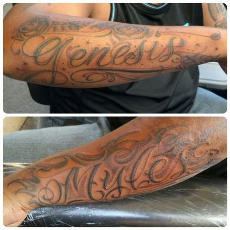 #genesis #myles #ink #tattoo #kalihisFinest #kalihivalleytattoos #senboy #forearm #blackandgrey Genesis Tattoo, Tattoo Name, Name Tattoos, Ink Tattoo, Tattoo Ideas, Black And Grey, Tattoos, Quick Saves