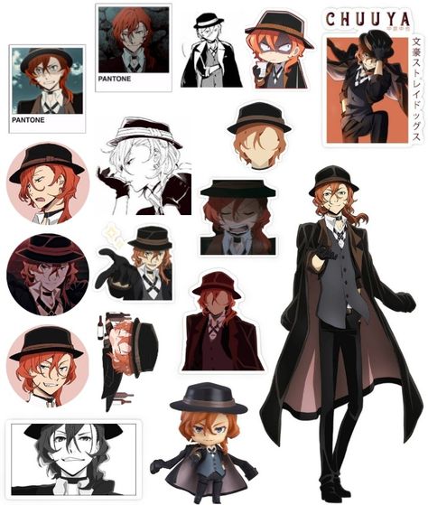 Bsd Printables, Bsd Stickers Printable, Chuuya Sticker, Anime Journal Prints, Bsd Stickers, Anime Crafts Diy, Journal Prints, Diy Phone Case Design, Journal Lettering Ideas