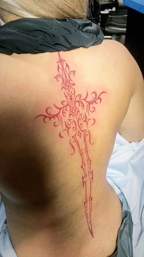 Back Line Work Tattoo, Fire Spine Tattoo, Back Tattoo Cover Up, Hot Back Tattoos, Badass Back Tattoos, Red Ink Back Tattoo, Red Spine Tattoos, Lower Back Tattoo, Cool Back Tattoos