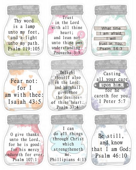 Scripture Jar, Jar Template, Free Scripture Cards, 365 Jar, Prayer Jar, Free Scripture Printables, Bible Journaling Printables, Faith Journal, Bible Printables