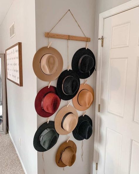 Diy Hat Hanger, Baseball Hat Storage, Baseball Hat Racks, Diy Hat Rack, Cowboy Hat Rack, Bohemian Hats, Hat Shelf, Hat Organizer, Hanging Hats