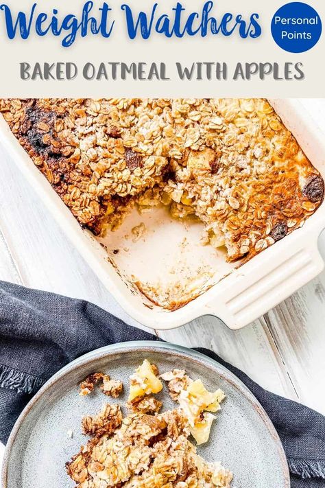 Baked Oatmeal With Apples, Oatmeal With Apples, Low Calorie Oatmeal, Baked Oatmeal Recipes Healthy, Low Calorie Baking, Baked Apple Oatmeal, No Bake Oatmeal Bars, Weight Watchers Meal Plans, Breakfast Oatmeal Recipes