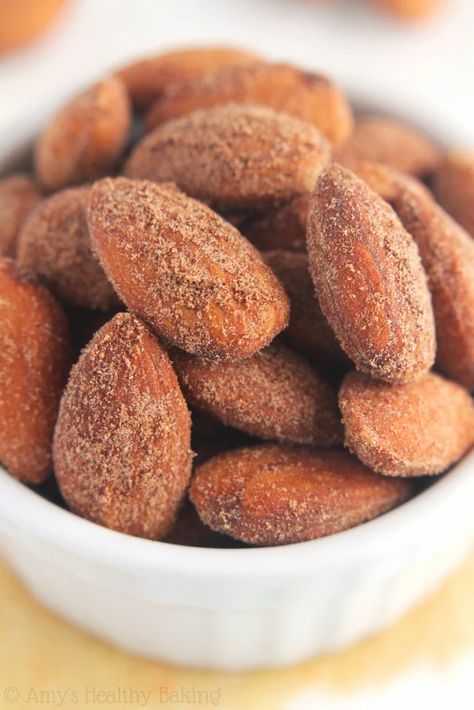 Cinnamon Roasted Almonds | Amy's Healthy Baking Cinnamon Almonds Recipe, Roasted Almonds Recipe, Cinnamon Roasted Almonds, Almonds Recipe, Vegan Snack, Cinnamon Almonds, Easy Cinnamon, Roasted Almonds, Almond Recipes