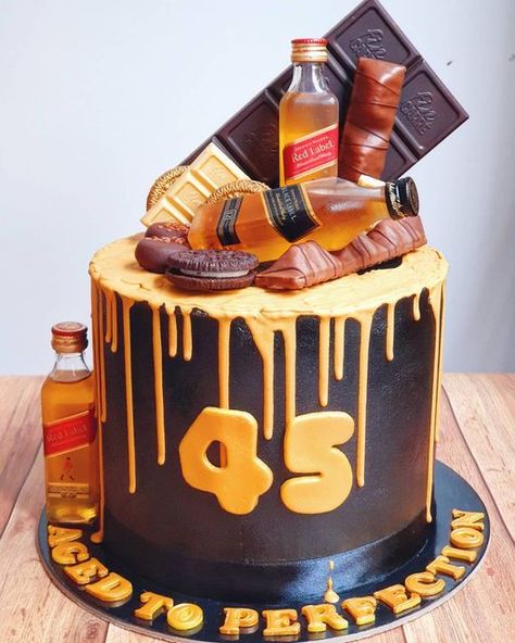 45 Birthday Cake For Men, Birthday Cake For Men, 45 Birthday, Cake For Men, Black And Gold Cake, 45th Birthday, Birthday Cakes For Men, Aged To Perfection, Sugar Art