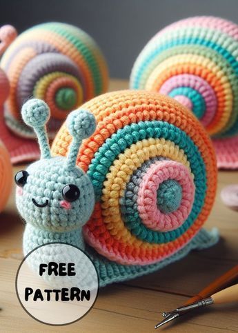 Free Crochet Snail Amigurumi Pattern Free Crochet Snail Patterns, Crochet Gary The Snail Free Pattern, Rainbow Amigurumi Free Pattern, Amigurumi Snail Free Pattern, Snail Amigurumi Free Pattern, Crochet Caterpillar Pattern Free, Crochet Snail Pattern Free, Snail Crochet Pattern Free, Crochet Tortoise