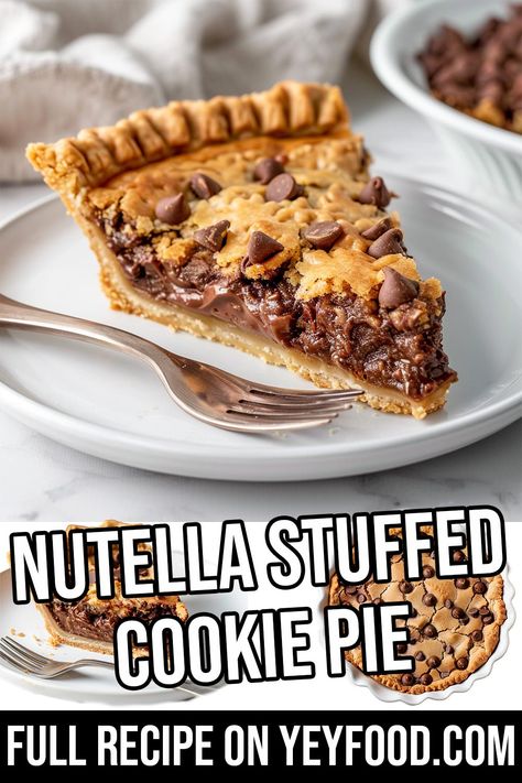 Nutella Stuffed Cookie Pie - Yeyfood.com: Recipes, cooking tips, and kitchen hacks for home cooks of all levels Nutella Silk Pie, Nutella Cookie Pie Recipe, Nutella Stuffed Cookie Pie, Nutella Pie Recipes, Stuffed Cookie Pie, Nutella Cookie Pie, Cookie Pie Recipe, Nutella Dessert Recipes, Nutella Pie