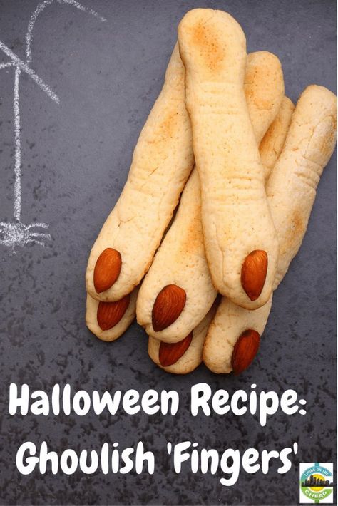 These creepy fingers are the perfect centerpiece for a Halloween party, but they are also tasty. The crisp, almond-flavored shortbread tastes even better after being stored, so make these ahead of time. Check out the post for the recipe! #halloween #halloweenrecipe #partyfood Halloween Finger Cookies, Halloween Fingers, Frugal Recipes Healthy, Fun Halloween Recipes, Witch Finger Cookies, Halloween Finger Foods, Postres Halloween, Recetas Halloween, Almond Shortbread