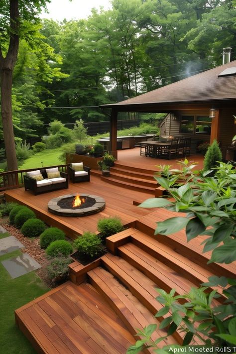 Relaxing Summer Porches, Garden Ideas Patio, Beautiful Decks, Patio Garden Ideas, Patio Extension, Multi Level Deck, Dream Backyard Pool, Patio Layout, Outdoor Sanctuary