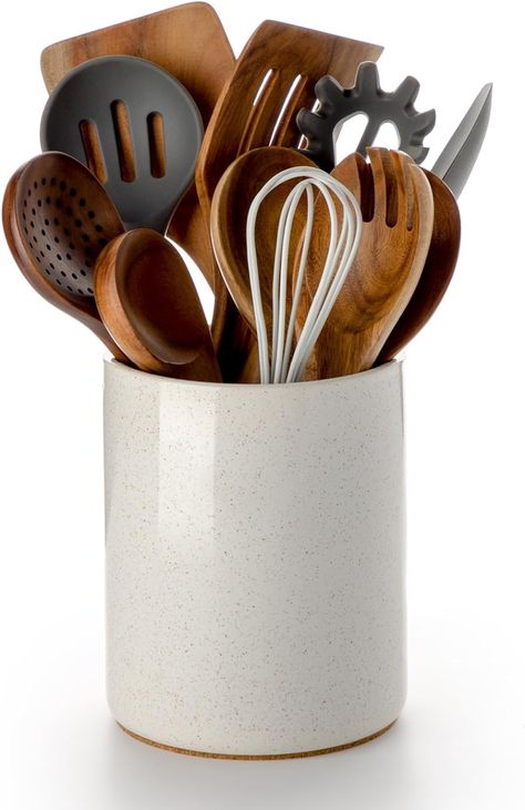 Amazon.com: Nucookery Utensil Holder, 6.4" Ceramic Kitchen Utensil Holder for Countertop with Protection Cork Bottom, Vintage Farmhouse Kitchen Decor for Counter (Sand) : Home & Kitchen Ceramic Kitchen Utensil Holder, Cluttered Kitchen, Kitchen Utensil Holder, Ceramic Kitchen, Kitchen Drawers, Kitchen Utensil, Utensil Holder, Farmhouse Kitchen Decor, Farmhouse Kitchen