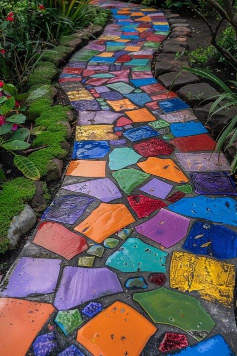 Creative Painted Stepping Stones Ideas for Gardens Painted Stepping Stones Ideas, Garden Path Ideas Stepping Stones, Whimsical Walkway, Porch Steps Ideas, Tile Walkway, Stepping Stones Ideas, Painted Stepping Stones, Stepping Stone Pathway, Unique Yard Art