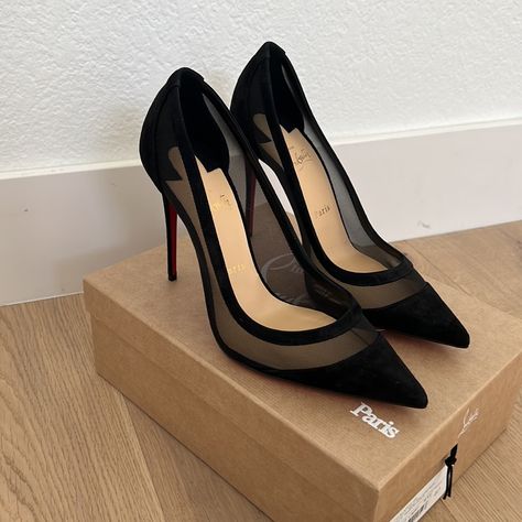 Christian Louboutin Galativi Black; Nwt; Never Worn I Just Missed The Return Window. Christian Louboutin Shoes Black, Louibittons Heels, Cristian Lobotan Heels, Black High Heels Aesthetic, Expensive Shoes Luxury, Designer Heels Louboutin, Loubitons Heels, Louboutin Heels Outfit Classy, Loubuitton Shoes