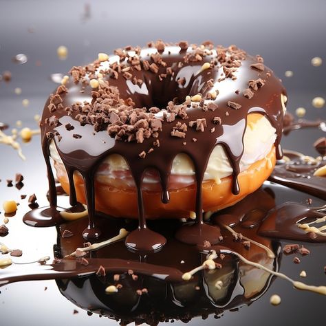 Un donut con glaseado de chocolate y cho... | Premium Photo #Freepik #photo #bunuelo #eclair #donas #bunuelo Mondrian Layout, Chocolate Donuts, Poke Cake, Premium Photo, Nutella, Donuts, Layout, Collage, Cake