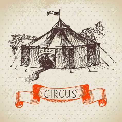 Circus Tent Drawing, Vintage Circus Tent, Circus Tent Illustration, Circus Drawing, Tent Drawing, Circus Tattoo, Circus Illustration, Illustrations Ideas, Vintage Circus Posters