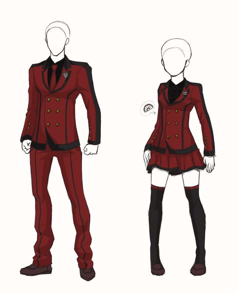 Anime Uniform Drawing, Red Suit Drawing, Sparrow Academy Uniform, Uniform Drawing Reference, Uniform Sketch, School Uniform Drawing, Uniform Drawing, School Sketch, Academy Uniforms