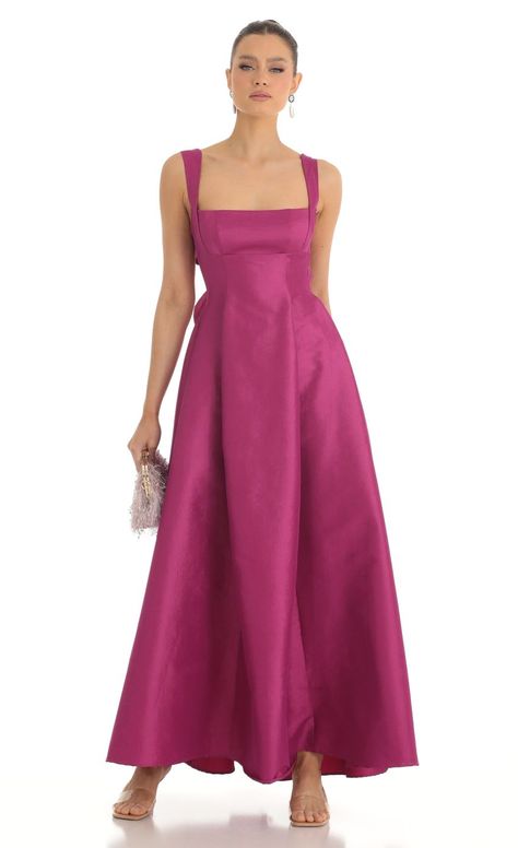 Fit and Flare Maxi Dress in Dark Pink | LUCY IN THE SKY Fit And Flare Bridesmaid Dress, Wedding Guest Fit And Flare Dress, Fit And Flare Maxi Dress, Raspberry Formal Dress, Mother Of The Bride Dresses Long Pink, Dark Pink Ball Gown, Magenta Wedding Guest Dress, Summer Black Tie Dress, Fun Wedding Guest Dress