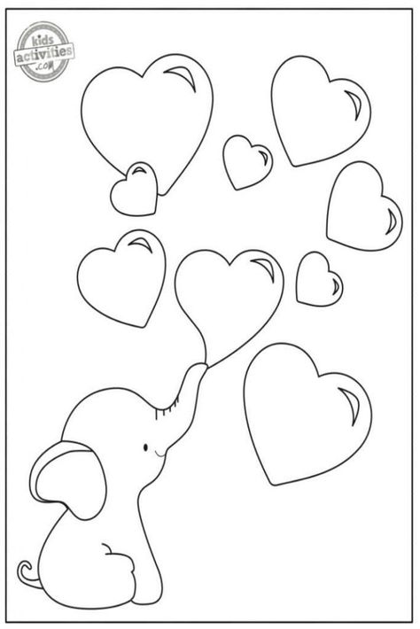 Valentine Coloring Sheets, Preschool Valentine, Valentine Drawing, Valentines Day Drawing, Animals Adorable, Elephant Coloring Page, Valentines Day Coloring Page, Valentine Coloring Pages, Preschool Coloring Pages