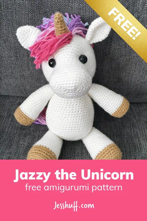 Jazzy the Unicorn Free Amigurumi Pattern https://jesshuff.com/jazzy-unicorn-free-amigurumi-pattern/ Crocheted Unicorn, Crochet Unicorn Pattern Free, Crochet Unicorn Pattern, Pola Amigurumi, Mandala Tattoo Design, Crochet Unicorn, Crochet Amigurumi Free Patterns, Unicorn Pattern, Crochet Amigurumi Free