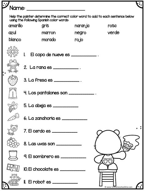 3rd Grade Spanish Worksheets, Spanish Worksheets For Kindergarten, Spanish Colors Worksheet, Spanish Greetings Worksheet, Spanish Worksheets For Kids Printables, Spanish For Kids Printables, Simple Spanish Sentences, Elementary Spanish Worksheets, Spanish Beginners