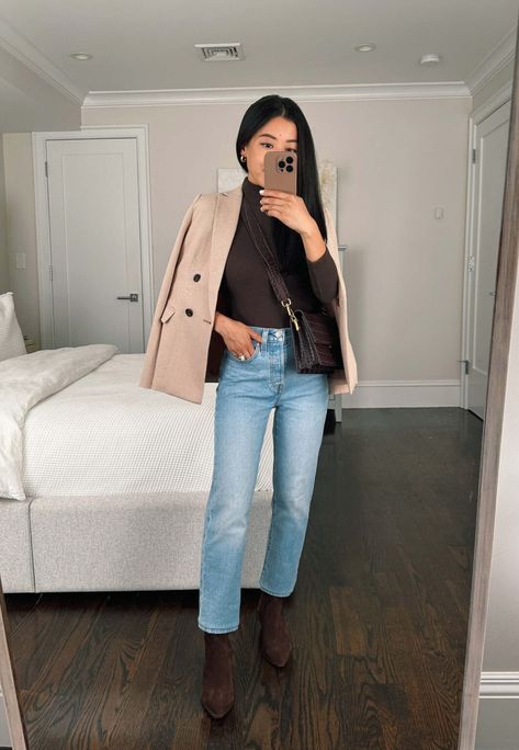 Styling Brown Boots, Brown Boots Outfit Ankle, Brown Ankle Boots Outfit, Petite Fall Outfits, Suede Boots Outfit, Capsule 2023, Brown Boots Outfit, Chocolate Brown Boots, Ankle Boots Outfit