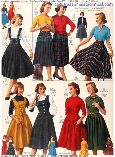 1956 Sears Fall Winter Catalog, Page 355 - Catalogs & Wishbooks 50s Winter Fashion 1950s Vintage Christmas, 1960s Holiday Fashion, 1950s Winter Fashion Women, 50s Outfit Inspiration, 50s Winter Dress, 1950 Fall Fashion, Vintage Christmas Clothes, 1950s Christmas Outfit, 1950s Christmas Fashion