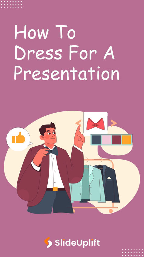 Deciding what to wear for a presentation is a problem every presenter faces before their big exhibition! Every call asks for a different outfit. Tap on the pin to find your perfect presentation attire for every situation. #whattowearforapresentation #howtodressforapresentation #presentationoutfit #presentationattire #slideuplift #meetingoutfits Work Presentation, Presentation Tips, Branded Pins, Powerpoint Template Free, Infographic Template, Presentation Slides Templates, Professional Presentation, Presentation Slides, Business Presentation