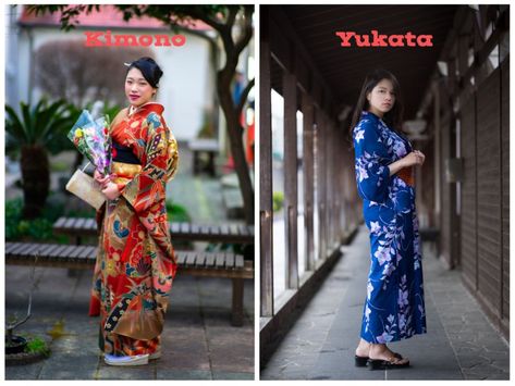 Los trajes típicos de Japón, ya sean para hombre o mujer, son bien conocidos en todo el mundo. Sin embargo, lo que no conocemos todos los occidentales es la diferencia entre kimono y yukata, dos prendas muy diferentes, que a simple vista parecen iguales, pero que en el país nipón tienen su propio protocolo.  El kimono es la vestimenta tradicional japonesa que hoy en día se sigue vistiendo en eventos formales, para la celebración de festividades, e incluso de manera habitual en el día a día. Jañanese Kimono, Difference Between Kimono And Yukata, Traditional Yukata, Royal Kimono Japan, Historical Japanese Kimono, Kimonos, Sailor Moon, Saree, Japan