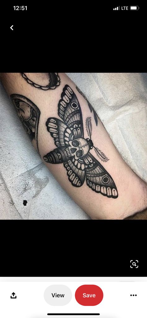 Tattoo In Arm, Deathshead Moth, Traditional Moth Tattoo, Wand Tattoo, Insect Tattoo, Elbow Tattoos, Creepy Tattoos, Moth Tattoo, Black Ink Tattoos