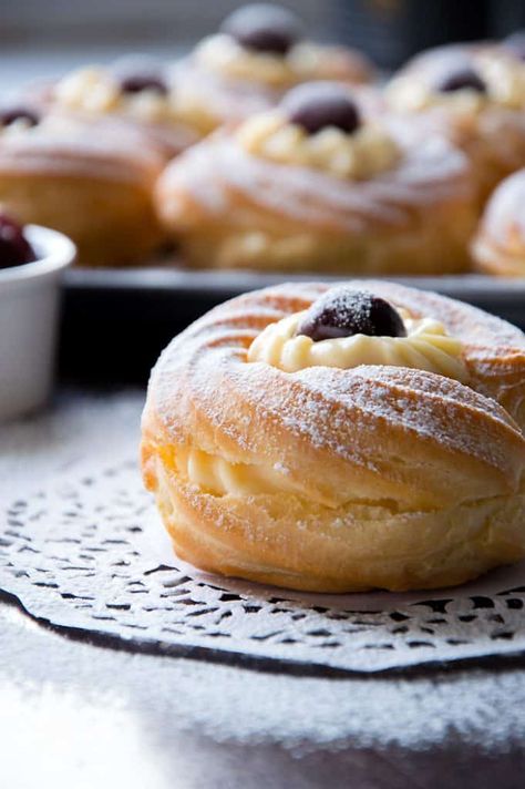 St.Joseph's Pastries {Zeppole di San Giuseppe} - Italian Recipe Book Zeppole Recipe Italian, St Joseph Pastry, Zeppoli Recipe, Zeppole Recipe, Italian Sweets, Italian Recipes Dessert, Italian Pastries, Italian Pastry, Italian Recipe