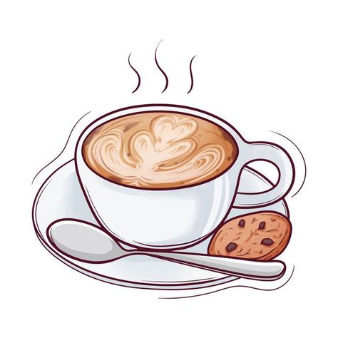 Hand drawn coffee with cookie | Premium Vector #Freepik #vector #restaurant #cafe #coffee-cup #cup Vector Hand, Cup Of Coffee, Cappuccino, Premium Vector, Hand Drawn, Cafe, Coffee