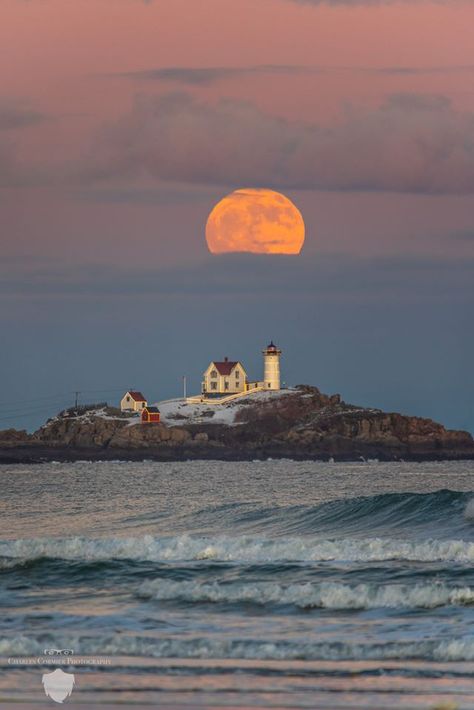 "Cold Moon" 12.12.19  Long Sands Beach, York, Maine.  At Nubble Lighthouse. Long Island Lighthouses, York Beach Maine, Nubble Lighthouse, Cold Moon, York Maine, Maine Lighthouses, From Here To Eternity, Beach Sand, Nantucket